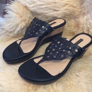 Black wedge heel sandals